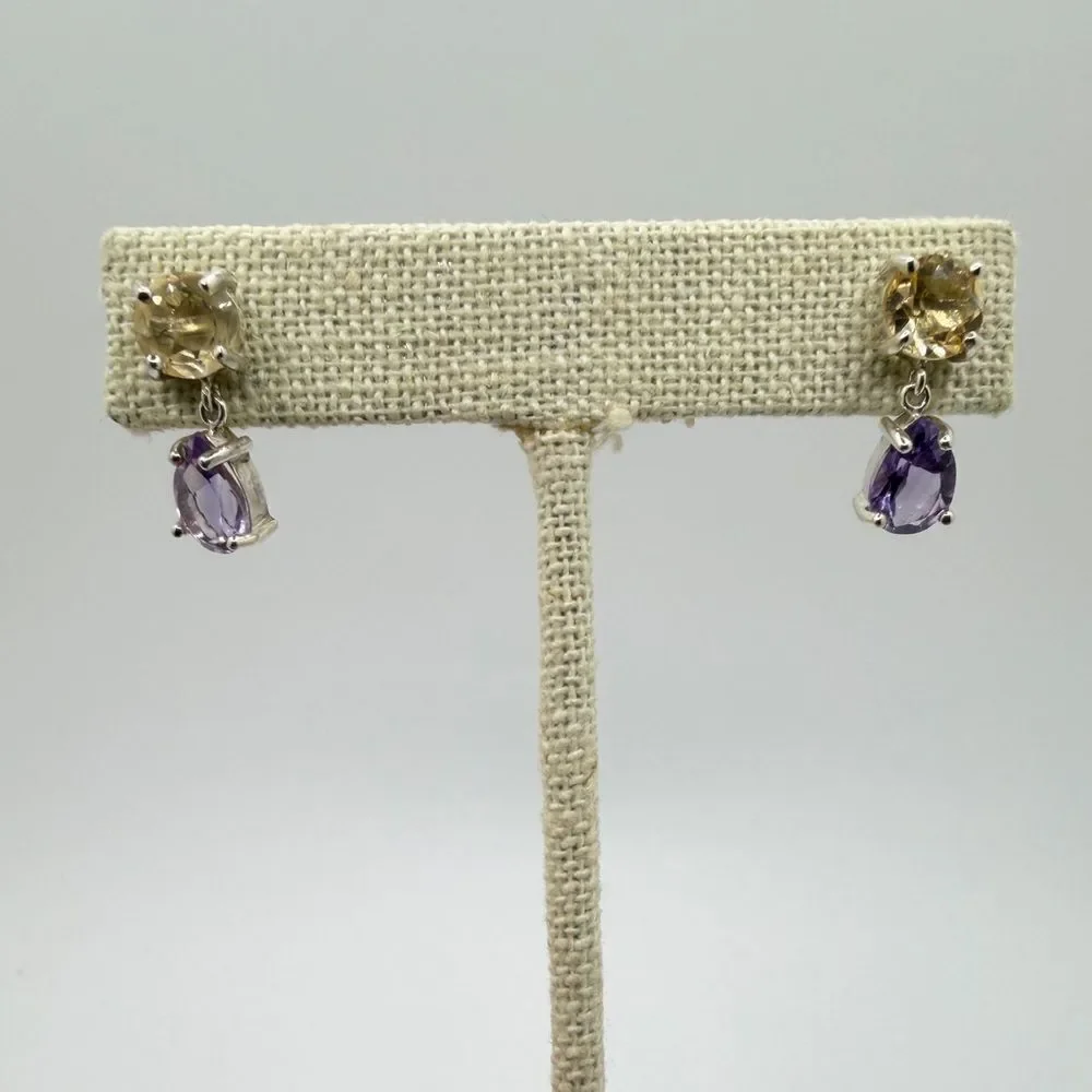 NWOT 9x6mm Amethyst and 7mm citrine dangle earrings in sterling silver!